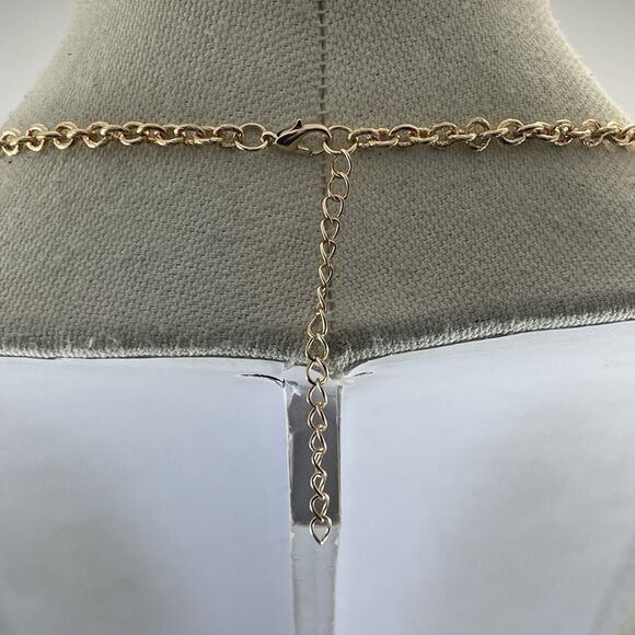 Gold Tone Faux Pearl Boho Statement Necklace Classic Timeless Lightweight - Picture 5 of 7